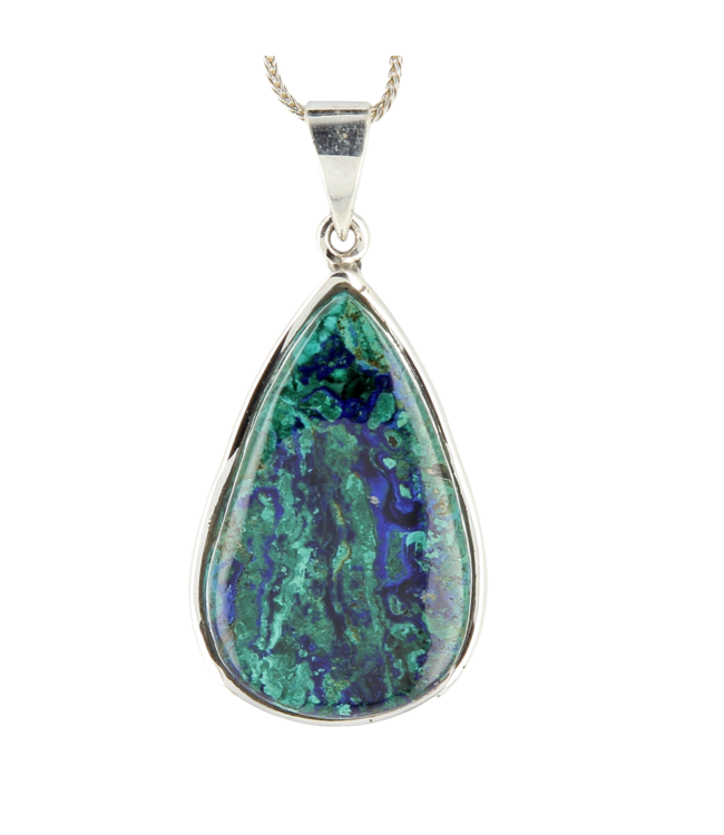Luma Creation Pendentif azurite-malachite goutte cerclé Ag925