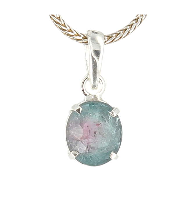 Luma Creation Pendentif tourmaline melon d'eau ovale taillée griffe Ag925