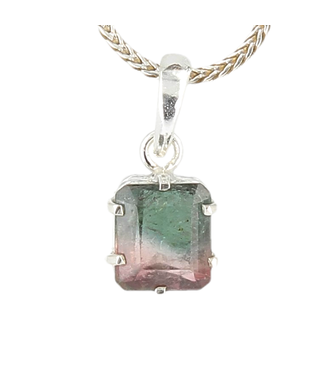 Luma Creation Pendentif tourmaline melon d'eau carré taillée griffe Ag925