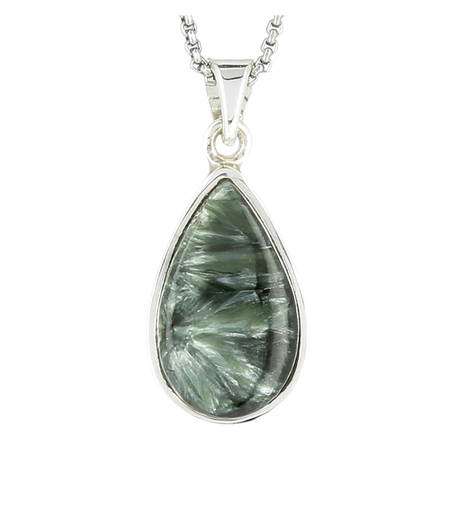 Luma Creation Pendentif séraphinite goutte cerclé Ag925