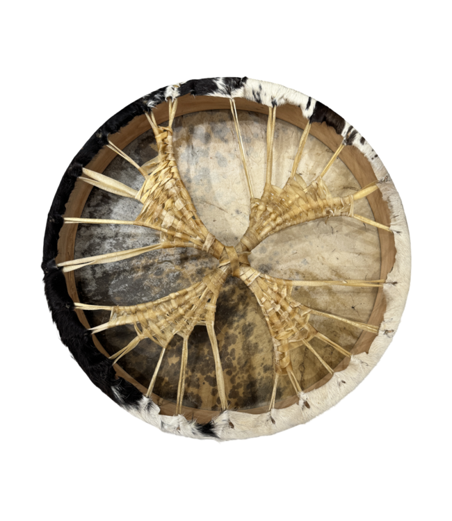Luma Creation Tambour chamanique vache blanche avec tâches brunes et noires - 45 cm, saule