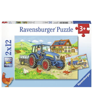 Ravensburger puzzel Op de bouwplaats en boerderij - 2x12 stukjes