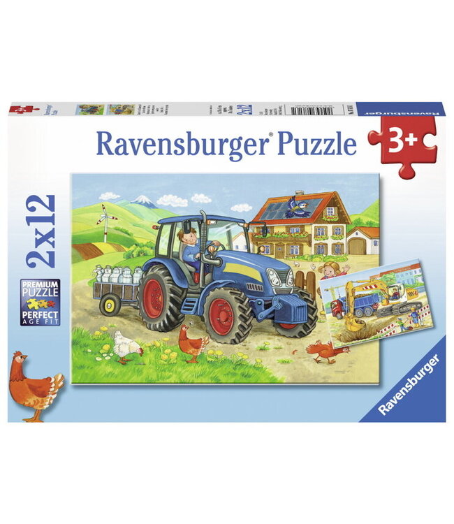 Ravensburger puzzel Op de bouwplaats en boerderij - 2x12 stukjes