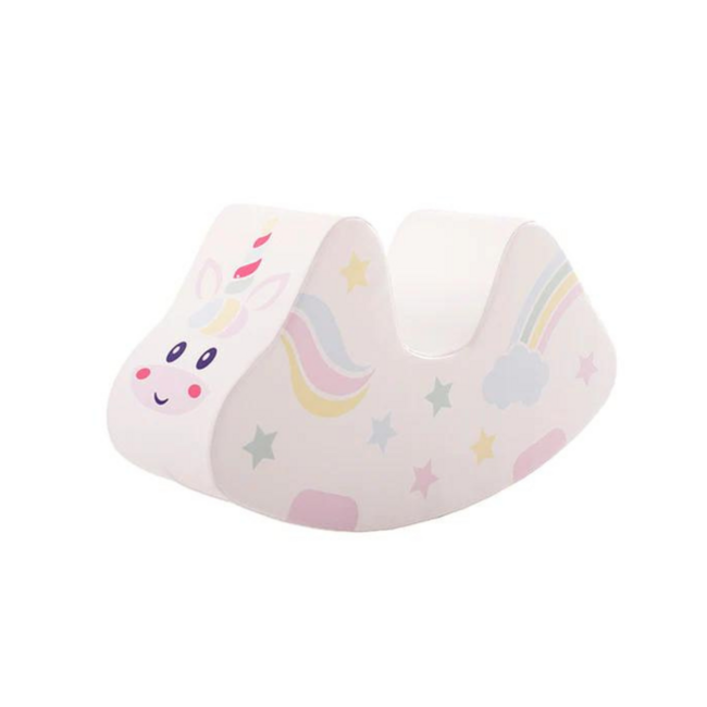 Witte foamblokken schommel eenhoorn – balans en fantasie in één