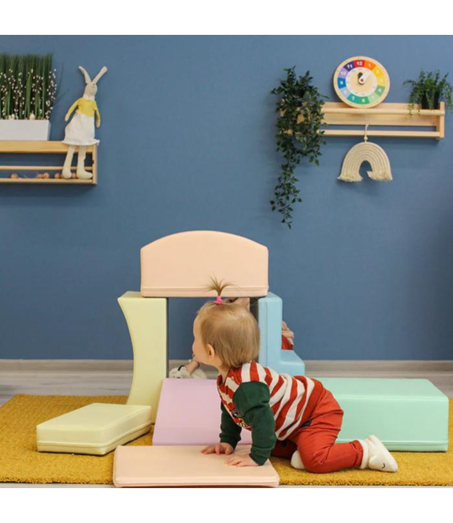 Foam speelblokken Little Crawler – 7-delige set in zachte pastelkleuren voor kruipende ontdekkers