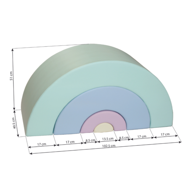 Soft play foam blokken set in zachte pastel regenboogkleuren voor kinderen