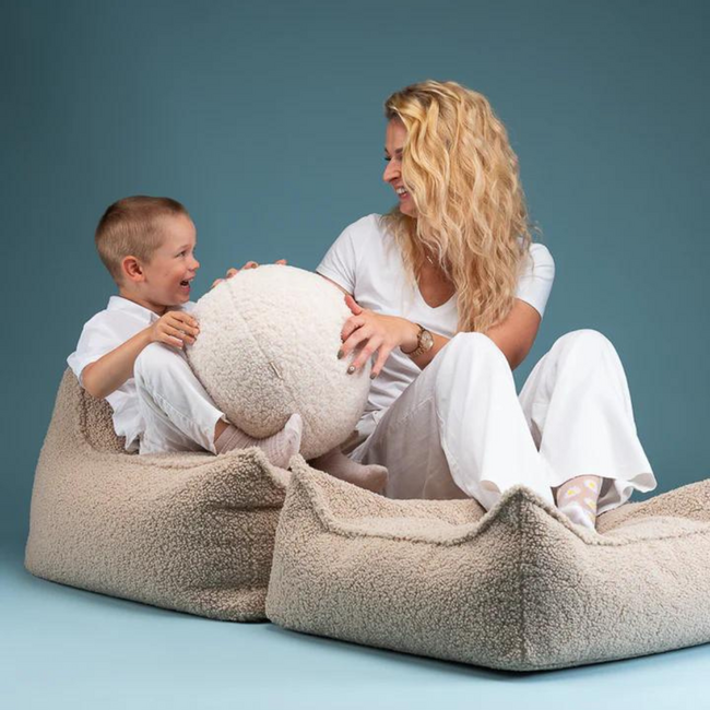 Pouf carré Ottoman en tissu teddy doux – couleur Biscuit