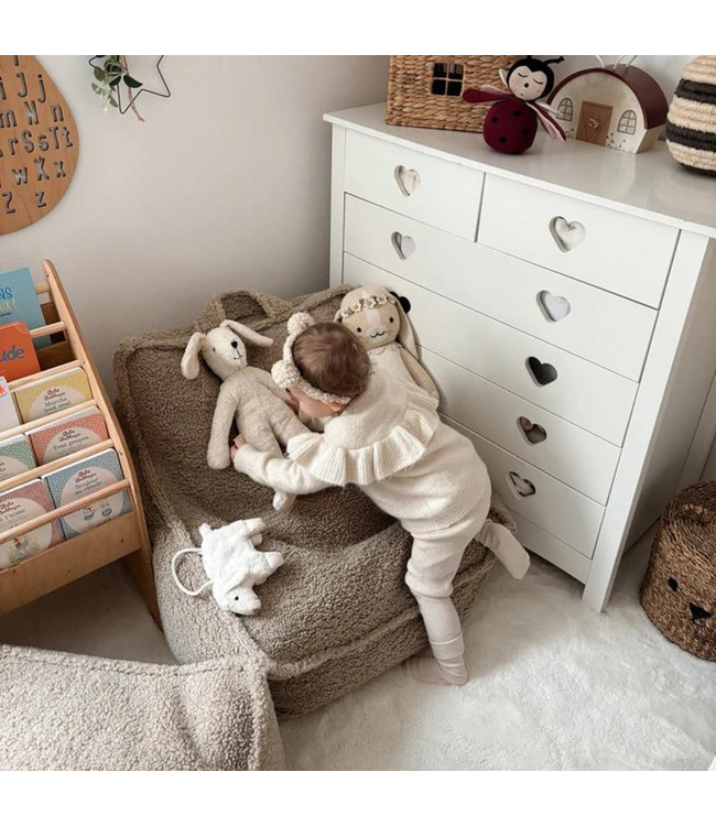 Vierkante zitzak Ottoman van zachte teddy stof – kleur Biscuit