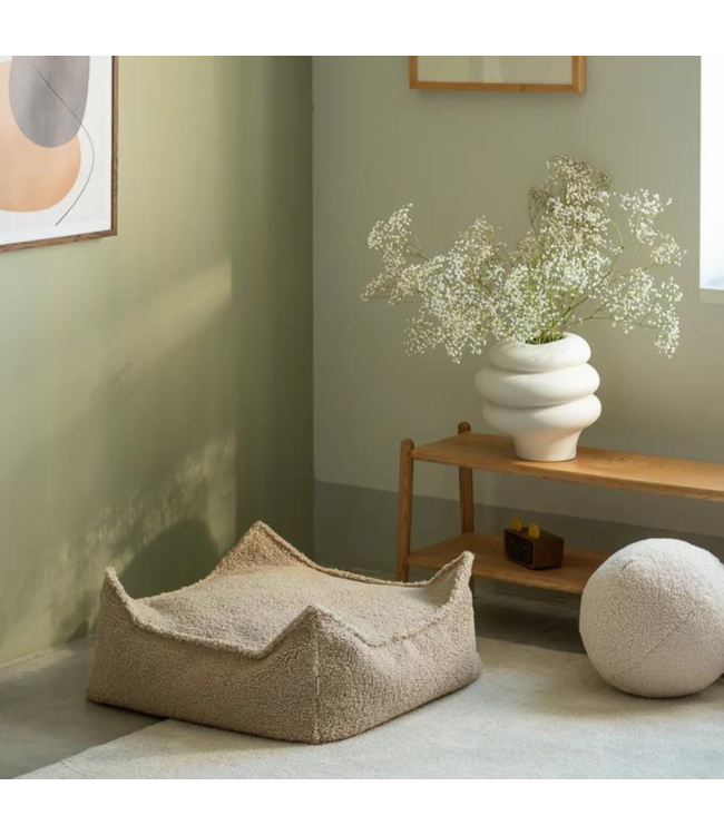 Vierkante zitzak Ottoman van zachte teddy stof – kleur Biscuit