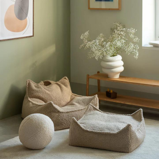 Pouf carré Ottoman en tissu teddy doux – couleur Biscuit