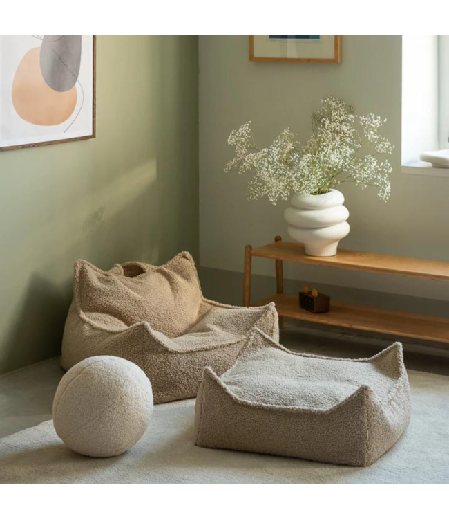 Vierkante zitzak Ottoman van zachte teddy stof – kleur Biscuit