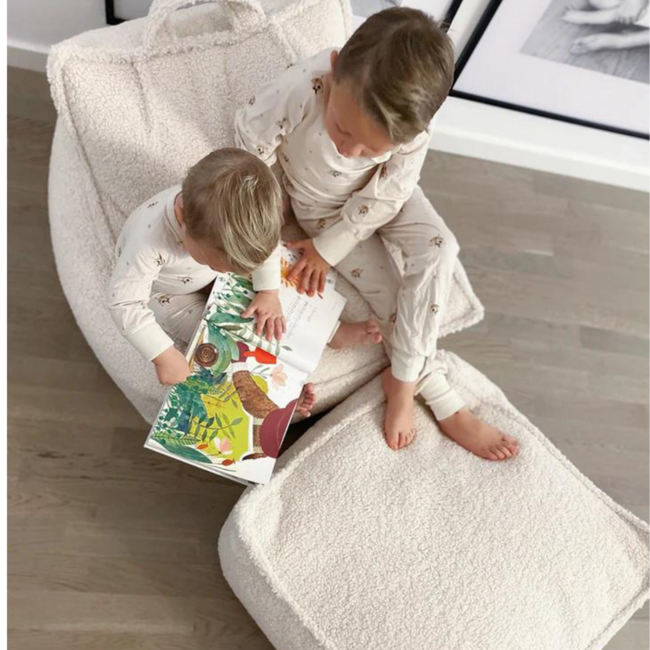 Quadratischer Sitzsack Ottoman aus weichem Teddystoff – Farbe Cream White
