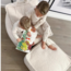 Quadratischer Sitzsack Ottoman aus weichem Teddystoff – Farbe Cream White