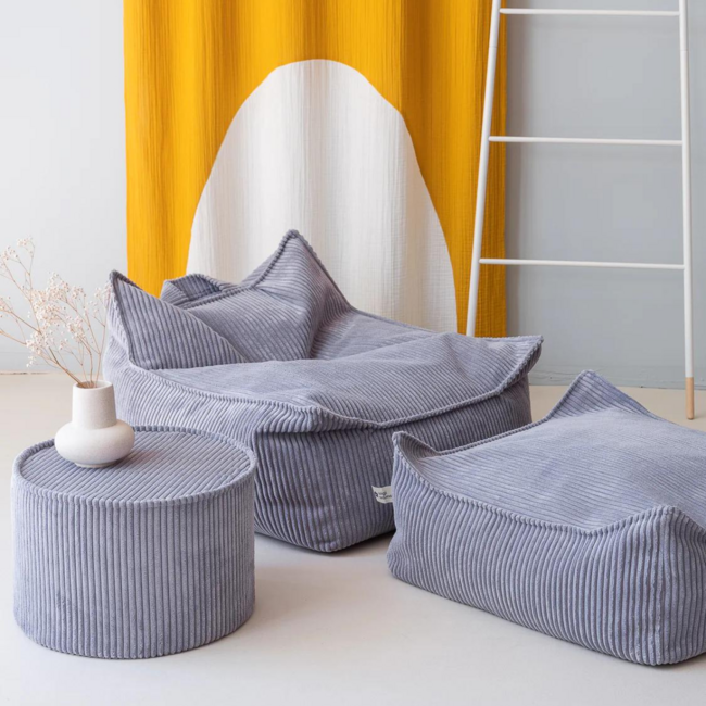 Zitzak van zachte corduroy stof Ottoman – kleur Blueberry blue