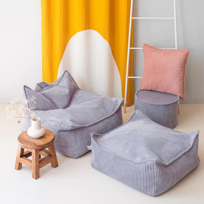 Zitzak van zachte corduroy stof Ottoman – kleur Blueberry blue
