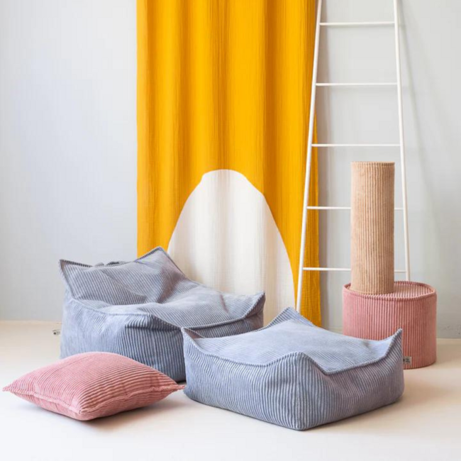 Zitzak van zachte corduroy stof Ottoman – kleur Blueberry blue