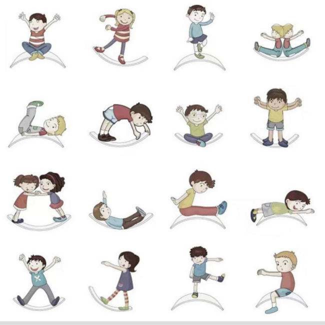 Wooden balance board in natural wood with road markings for play and motor skills