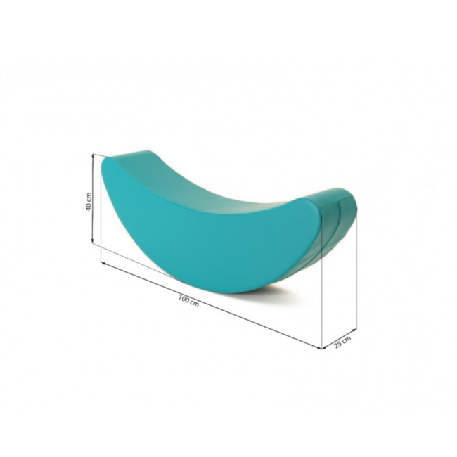 Turquoise kinderrocker in bananenvorm voor vrolijk spel