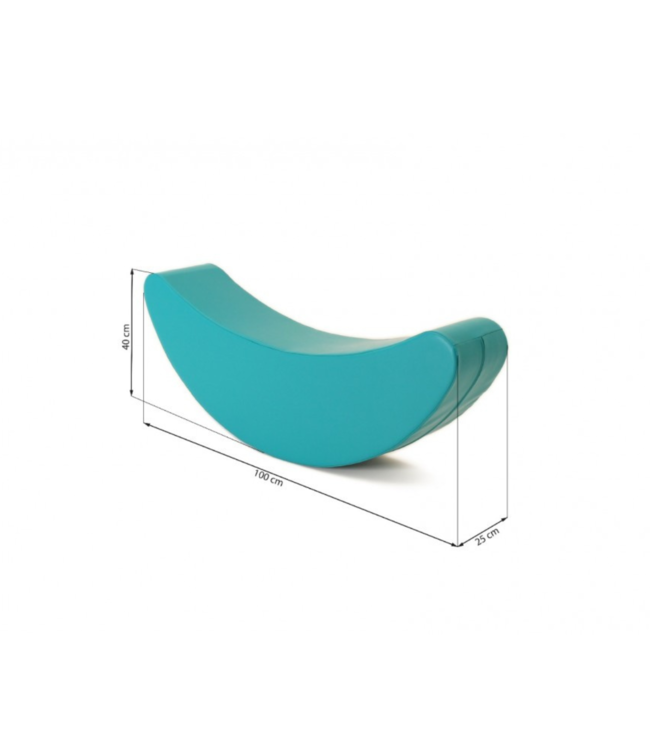 Turquoise kinderrocker in bananenvorm voor vrolijk spel