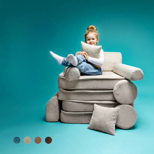 Banc modulable beige pour enfants en tissu velours côtelé doux