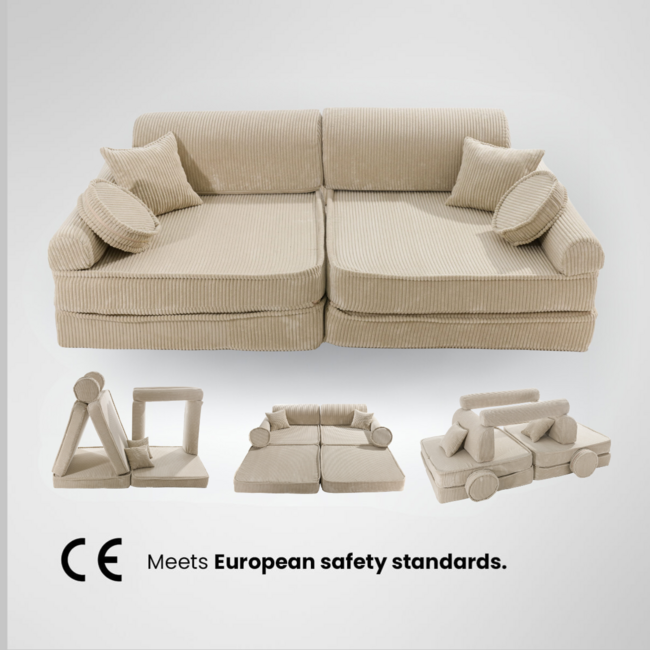 Beigekleurige modulaire kinderbank van zachte corduroy stof