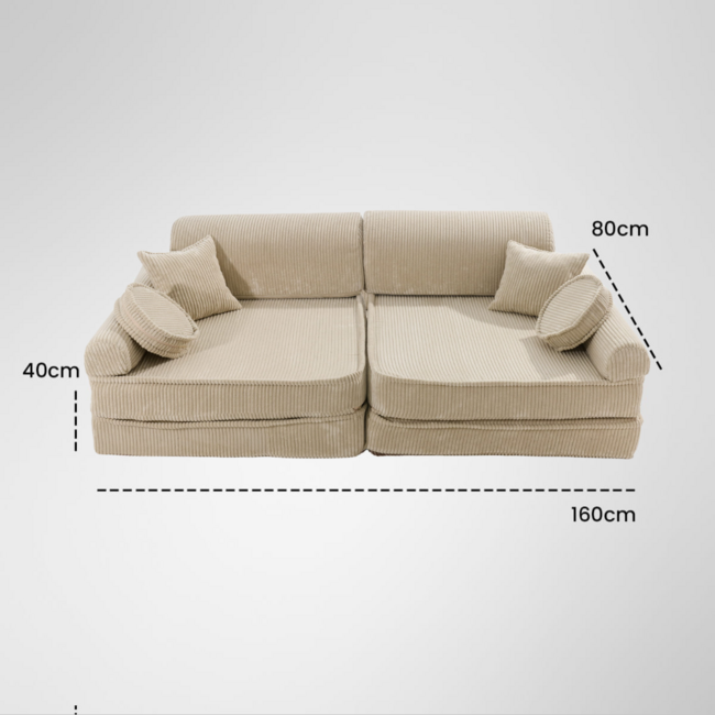 Beigekleurige modulaire kinderbank van zachte corduroy stof