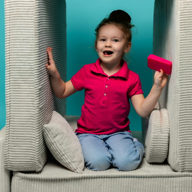 Beige modular kids bench in soft corduroy fabric