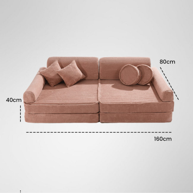 Roze modulaire kinderbank van zachte corduroy stof