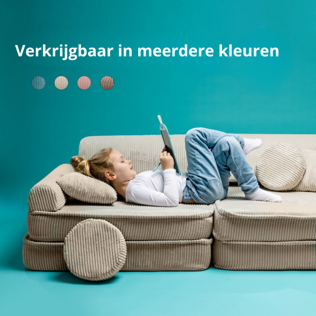 Türkisfarbene modulare Kindersofa aus weichem Cordstoff