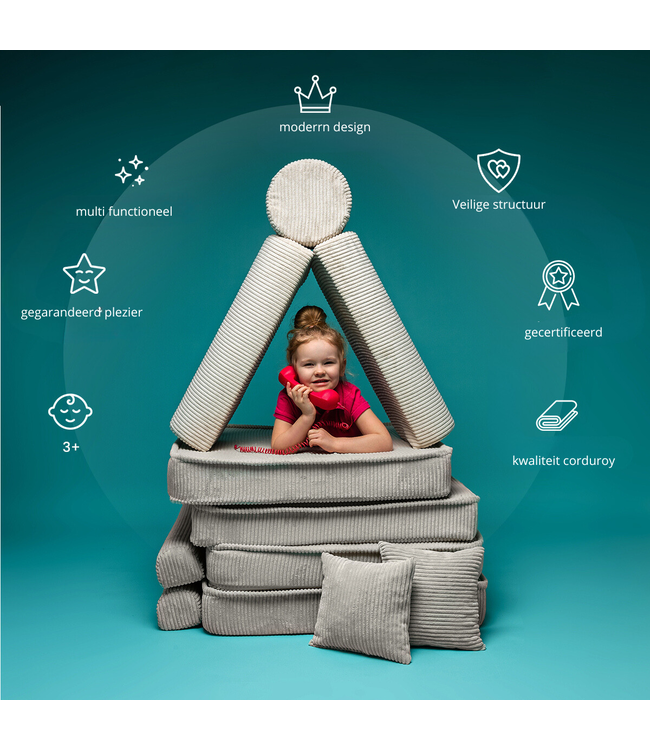 Modulaire bruine corduroy kinderbank met zachte kussens en flexibel ontwerp voor kinderen