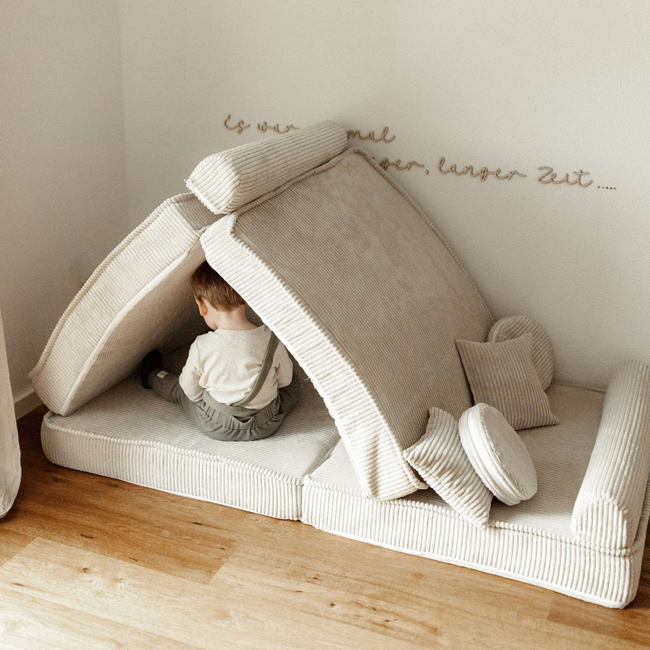 Brown modular kids bench in soft corduroy fabric