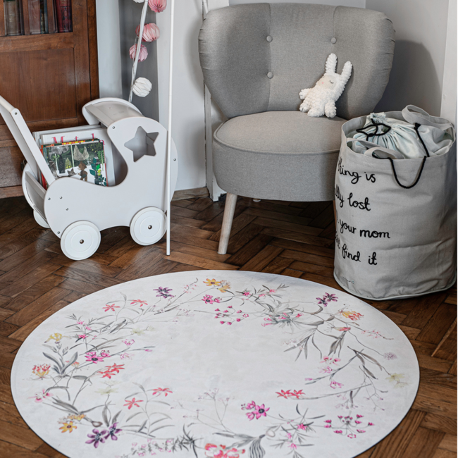 Tapis de jeu rond avec motif Flower Garden pour un jeu sûr et confortable