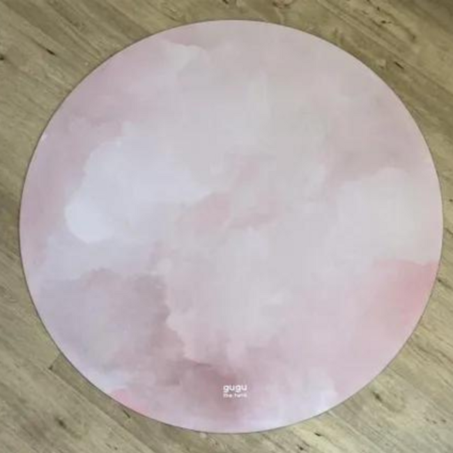 Round play mat in soft pastel shades with cloud design, durable and comfortable