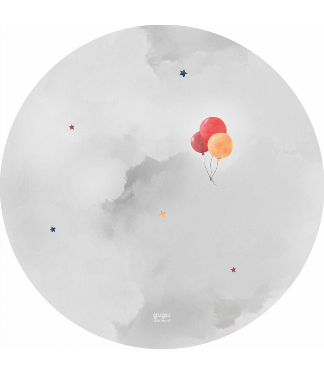 Rond speelkleed met luchtballonprint in zachte kleuren, duurzaam en comfortabel