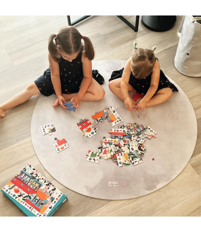 Rond speelkleed met luchtballonprint in zachte kleuren, duurzaam en comfortabel