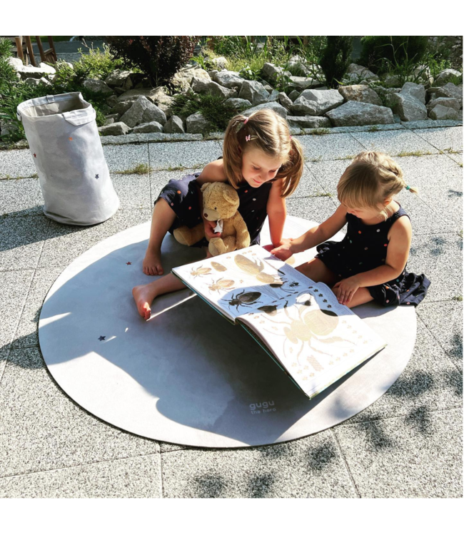 Rond speelkleed met luchtballonprint in zachte kleuren, duurzaam en comfortabel