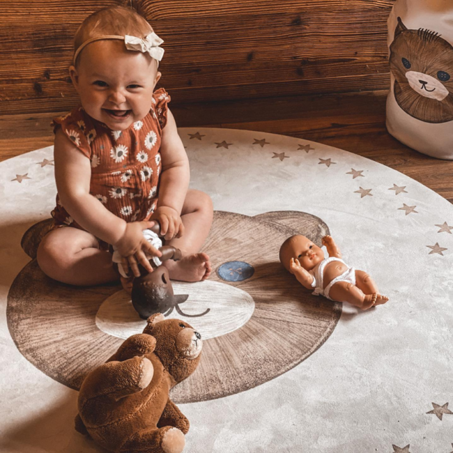 Runde Spielmatte mit Teddy-Solo-Print für sicheres und komfortables Spielen