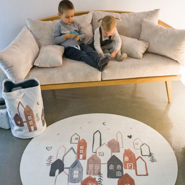 Rond speelkleed met Scandi Town-print voor veilig en comfortabel speelplezier