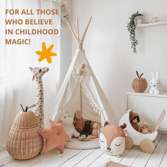 Boho-Tipi-Zelt mit Quasten in Ecru – gemütliches Spielzelt für Kinder