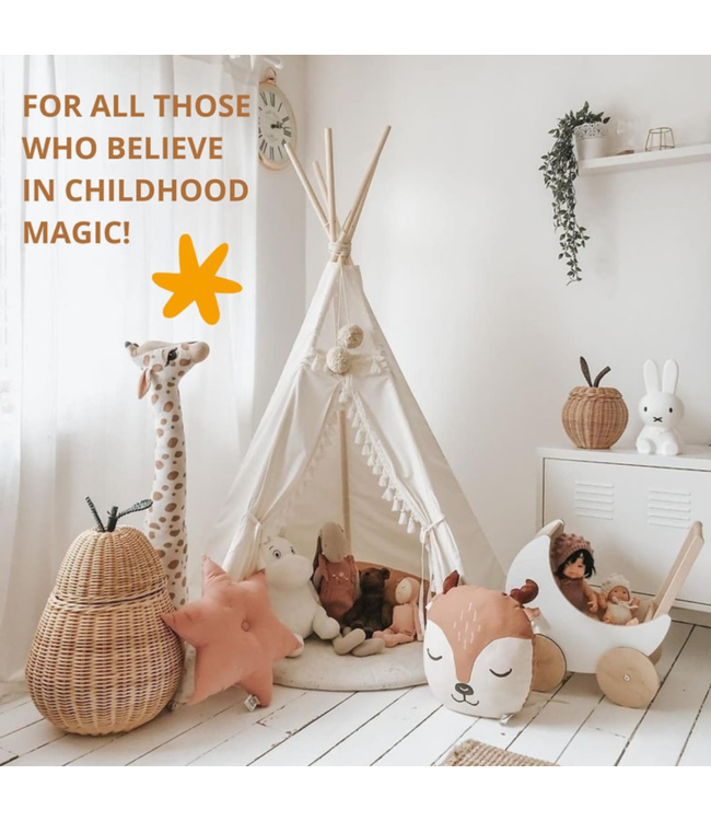 Boho tipi tent met kwastjes in ecru – gezellige speeltent voor kinderen