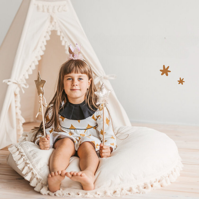 Coussin de sol oversized avec franges | Ecru | 100 cm