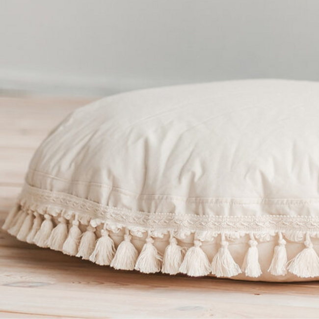 Oversized vloerkussen met franjes | Ecru | 100 cm