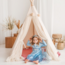 Boho tipi tent met tule en fairy details in ecru – magisch speelplekje voor kinderen