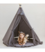 Grijze boho tipi tent van katoen en hout, ideaal voor creatief speelplezier