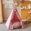 Roze boho tipi tent van katoen en hout voor creatief speelplezier