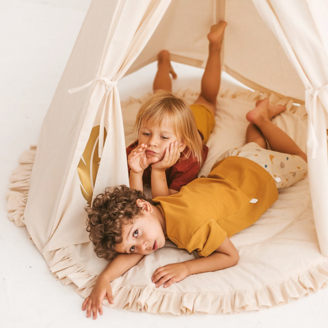 Round play mat with fringes | Ecru | 115 cm