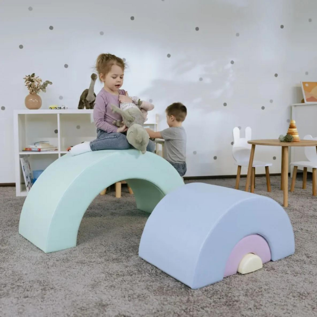 Soft play foam blokken set in zachte pastel regenboogkleuren voor kinderen