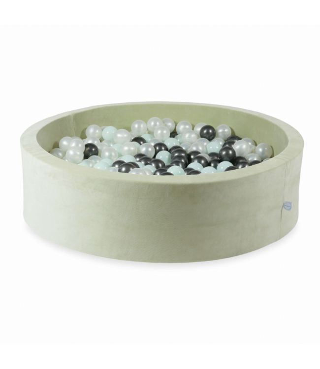 Mintkleurige velvet ballenbak met 400 ballen – veilig en duurzaam