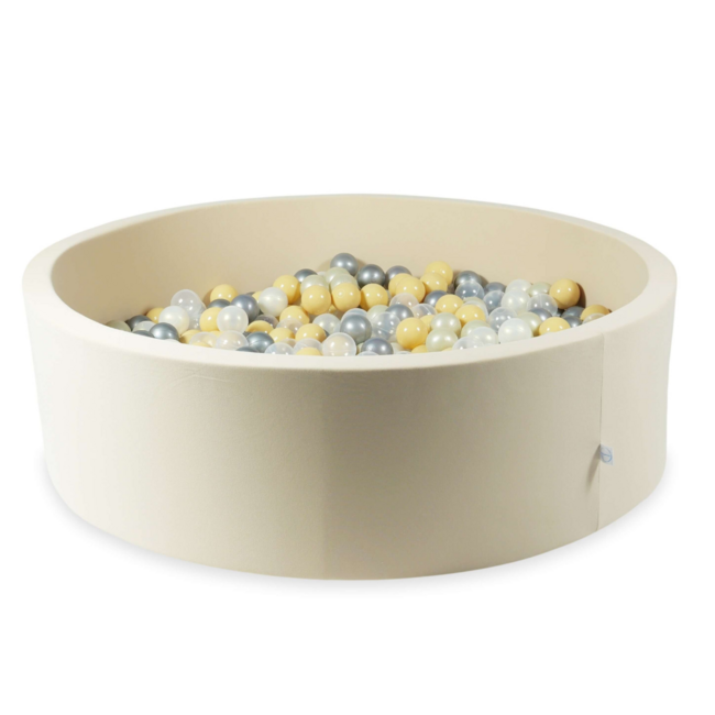 Ronde ballenbak voor 400 ballen in katoen beige – veilig, stevig en comfortabel