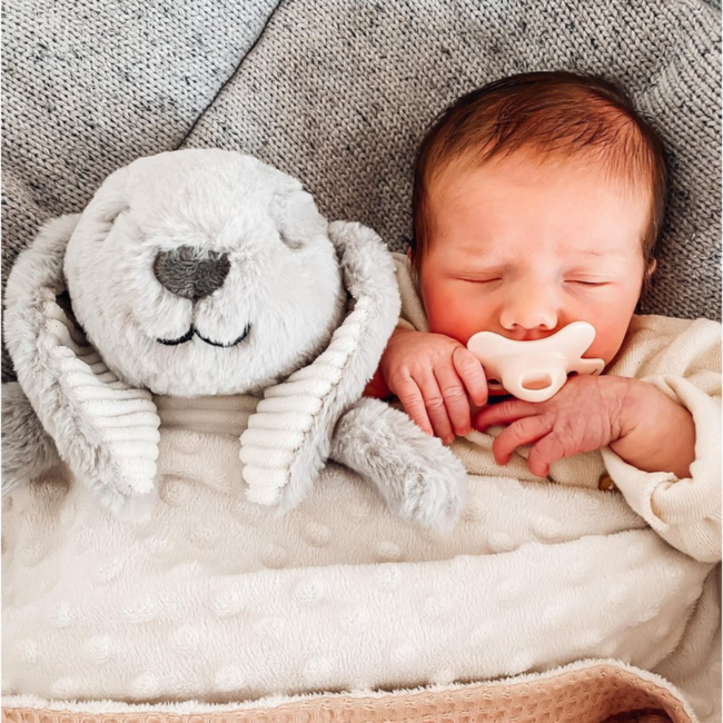 Grey cuddle rabbit Milo with heartbeat function for babies